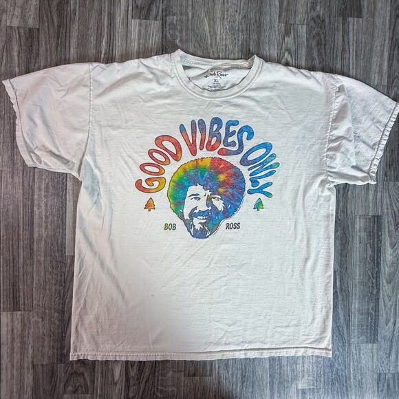 Bob Ross Good Vibes Only Tie Dye Graphic T-Shirt XL White Art Tee - Picture 1 of 8